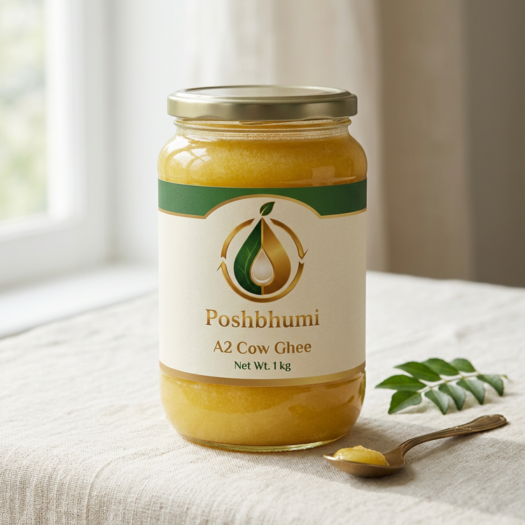 PoshBhumi A2 Cow Ghee 1 kg glass jar (illustrative image)
