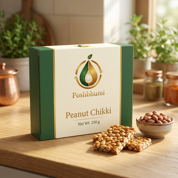 PoshBhumi Peanut Chikki 250 g box with chikki pieces (illustrative image)