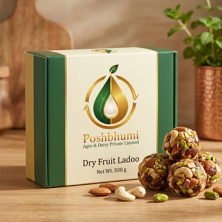 PoshBhumi Dry Fruit Ladoo 500 g box with dry fruit ladoos (illustrative image)