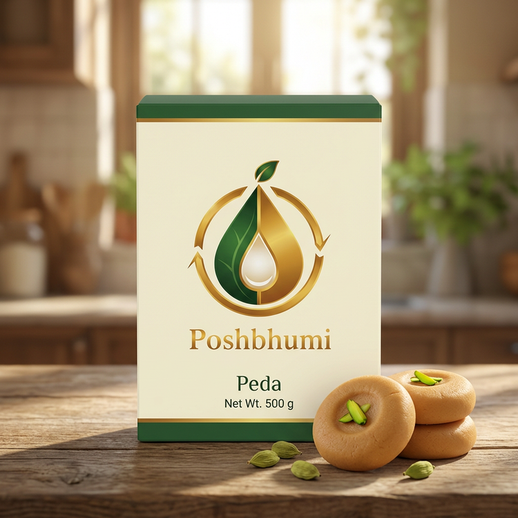 PoshBhumi Peda 500 g box with pedas (illustrative image)