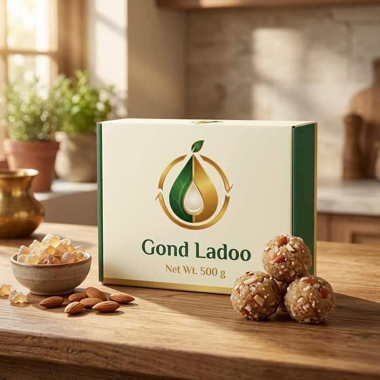 PoshBhumi Gond Ladoo 500 g box with gond ladoos (illustrative image)